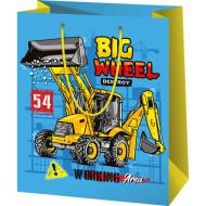 Big Wheel vrećica za poklone srednje veličine s uzorkom građevinskih strojeva 18x10x23 cm