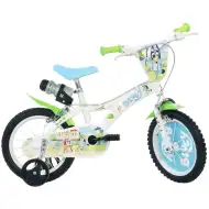 Bluey dječji bicikl 14” s držačem za bocu i pomoćnim kotačićima u bijelo-plavo-zelenoj boji – Dino Bikes bicikl