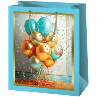 Cardex: Ekskluzivna srednja poklon vrećica plave i zlatne boje s balonima, 18x10x23 cm