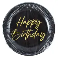 Elegantni crno-zlatni papirnati tanjuri s natpisom "Happy Birthday", set od 8 komada, 23 cm