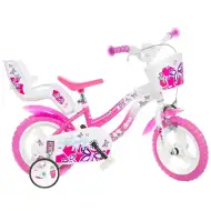 Flappy 12” dječji bicikl s košarom i sjedalicom za lutku u ružičasto-bijeloj boji - Dino Bikes bicikl