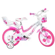 Flappy 14” dječji bicikl s košarom i sjedalicom za lutku, u ružičasto-bijeloj boji – Dino Bikes bicikl
