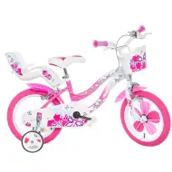 Flappy 16” dječji bicikl s košarom i sjedalicom za lutke u ružičasto-bijeloj boji – Dino Bikes bicikl