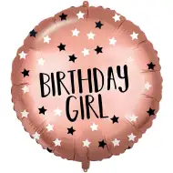 Foliijski balon za rođendan – s natpisom "Birthday Girl", ružičasto-zlatne boje sa zvjezdicama, 46 cm
