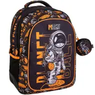 Must... Svemirski astronaut crno-narančasti zaobljeni školski ruksak s 3 pretinca, 32x18x43 cm