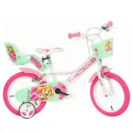 Paw Patrol Skye dječji bicikl 14” s košarom i sjedalicom za lutku u ružičasto-menta zelenoj boji – Dino Bikes bicikl