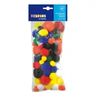 PlayBox: Pomponi u osnovnim bojama, 100 komada, 15-35 mm