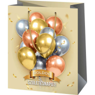 Poklon vrećica s natpisom „Sretan rođendan!” i balonima, standardne veličine 11 x 6 x 14 cm.