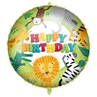 Rođendanski folija balon – s natpisom „Happy Birthday”, s uzorkom džungla životinja, 46 cm