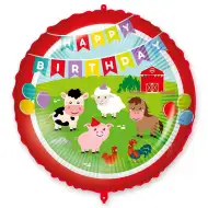 Rođendanski folija balon – s natpisom „Happy Birthday”, s uzorkom farmi životinja, 46 cm