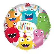 Rođendanski folija balon – s natpisom „Happy Birthday”, s uzorkom šarenih čudovišta, 46 cm