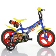 Sam, vatrogasac 12” dječji bicikl s držačem za bočicu i pomoćnim kotačima, plavo-žute boje – Dino Bikes bicikl