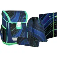 Spirit: Blue Stripes plavo-zelene pruge na crnoj podlozi školska torba, ruksak set od 4 komada 41x20x32cm