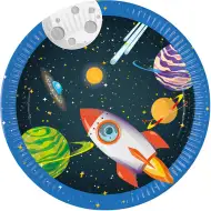 Svemirska avantura papirnati tanjuri s uzorkom planeta i raketa, set od 8 komada.