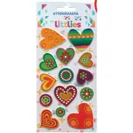 The Littlies: Set naljepnica s 3D pufastim šarenim srcima na listu veličine 10x22 cm