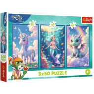 Šareni svijet bajki – puzzle 3 x 50 komada s jednorogom, sirenom i zmajem – Trefl