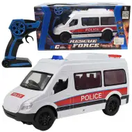 RC daljinski upravljač Bijeli policijski minibus sa svjetlosnim efektima 2,4 GHz 1/12 omjer 30 cm