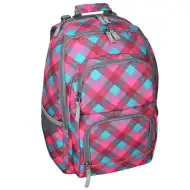 Spirit: E-Bag roza i tirkizna karirana zaobljena školska torba, ruksak 46x34x22cm