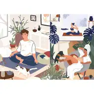 Yoga, Cats, kava Intelektualni mir 1000 UFT puzzle - Trefl