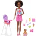Barbie lutka u ružičastoj haljini, set za igru dadilje – Mattel
