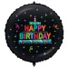Rođendanski folija balon – s natpisom „Happy Birthday”, s tortom i konfeti, na crnoj podlozi, 46 cm